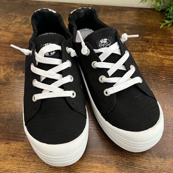 ROXY Bayshore Platform Sneakers 8.5 Black Canvas Lace Up Memory Foam Slip On - Picture 6 of 10
